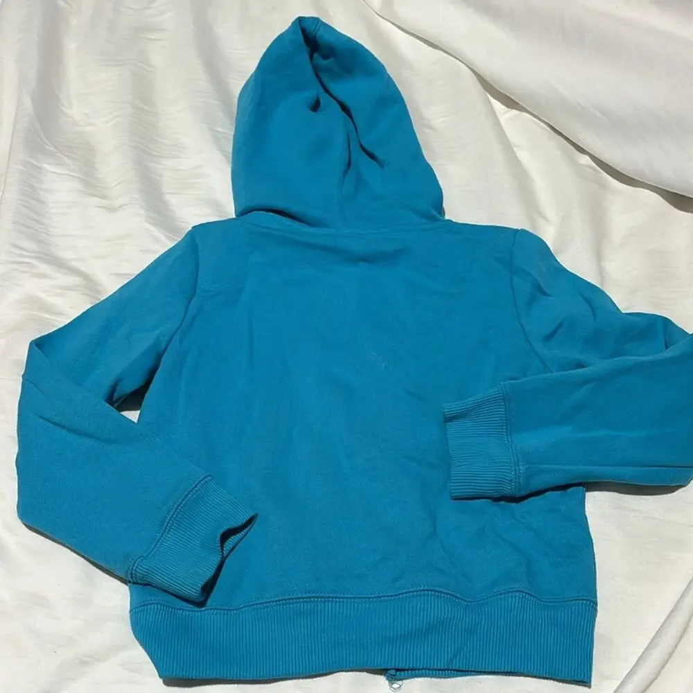 Gymboree xs 5/6 turquoise hooded sweatshirt full front zip fleece lined euc
